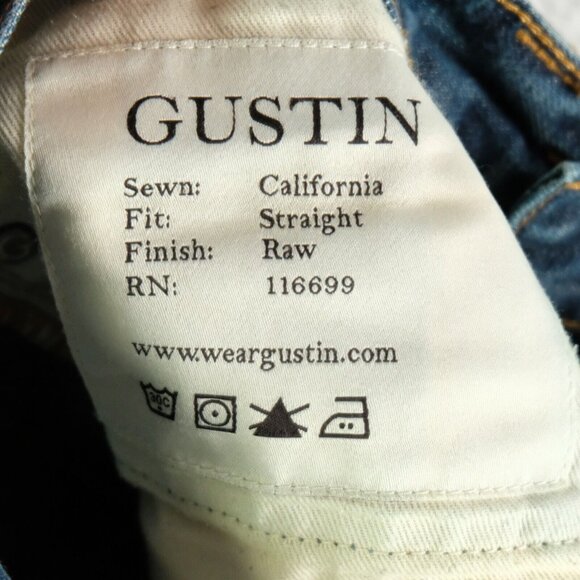Gustin Jeans Mens 30X34 Blue Raw Selvedge Denim Straight Stone Wash Whiskers - Picture 12 of 13